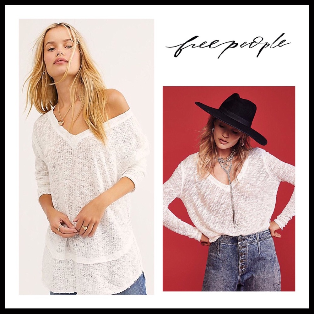 FREE PEOPLE BOHO PULLOVER V-NECK TUNIC TOP A3C - Picture 2 of 15